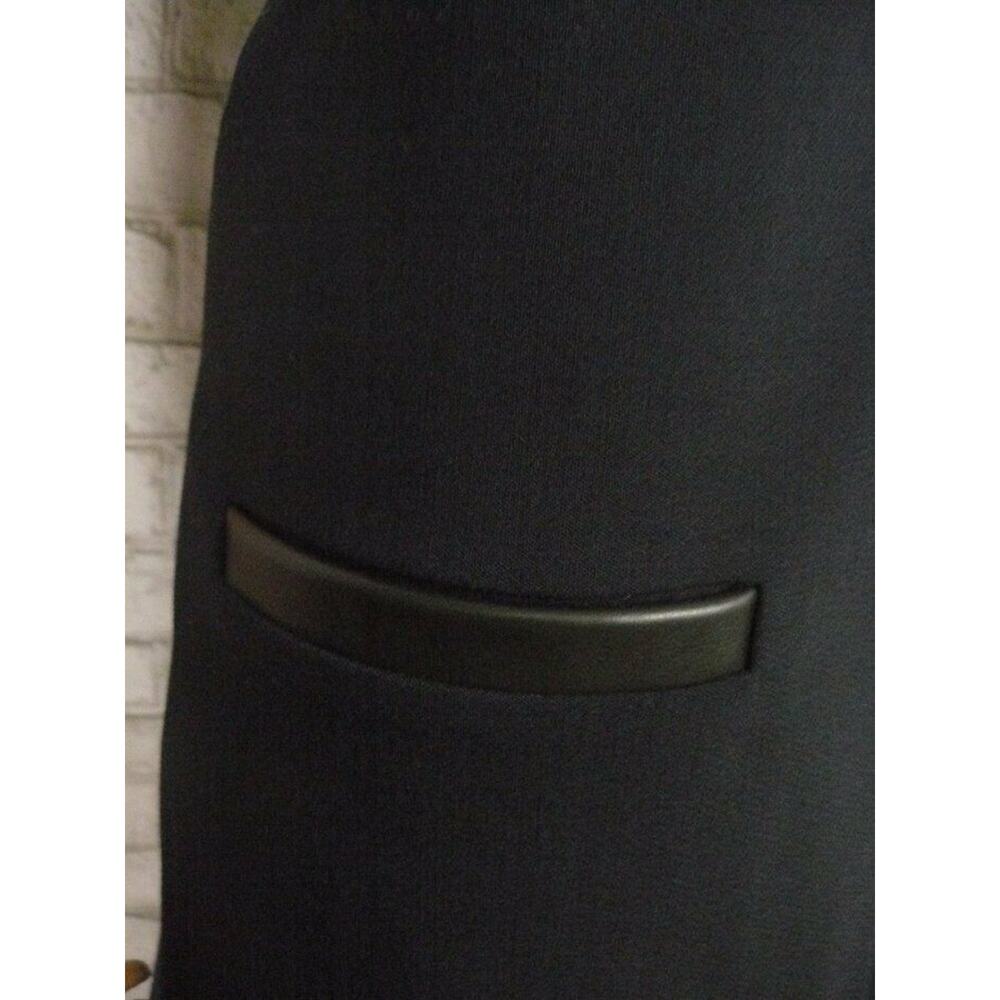 $855 Paule Ka Marine Blue Leather Trim Vneck Shift Dress 42 FR 10 US NWT - Picture 8 of 12